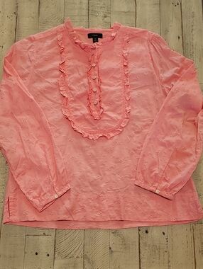 J. Crew Pink Eyelet Ruffle Bib Blouse 🌸Like New🌸